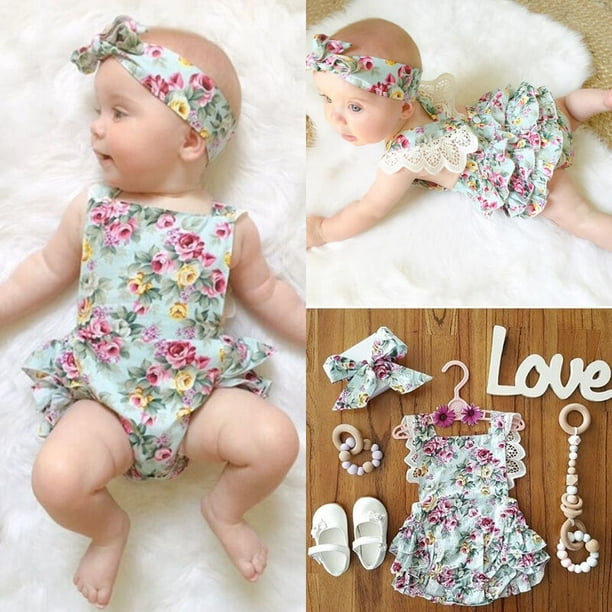 Infant Baby Girls Floral Outfits Set Toddler Clothes Romper Top Bodysuit Dress 